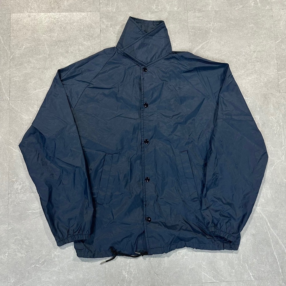 Vintage David Peyser The Warm-Up Coach Jacket Navy Blue Nylon Mens Medium USA